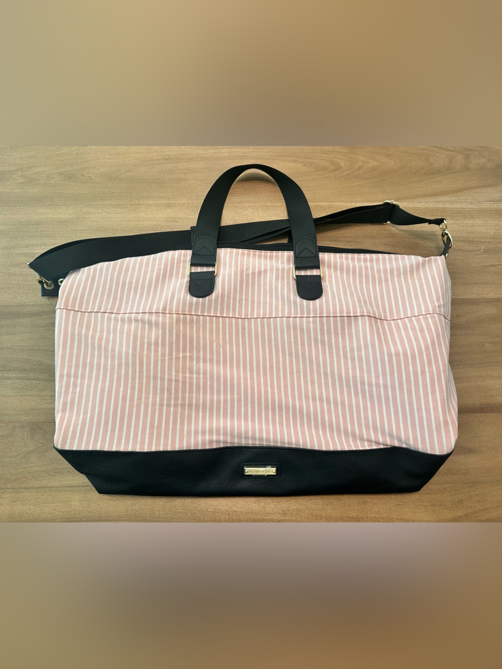 Madden Girl Pink Stripe and Black Trim Duffel Bag